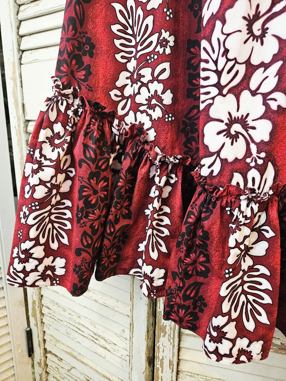 Vintage Y2K Royal Creations Red & White Floral 100% Cotton Hawaiian Dress Large - Picture 5 of 13